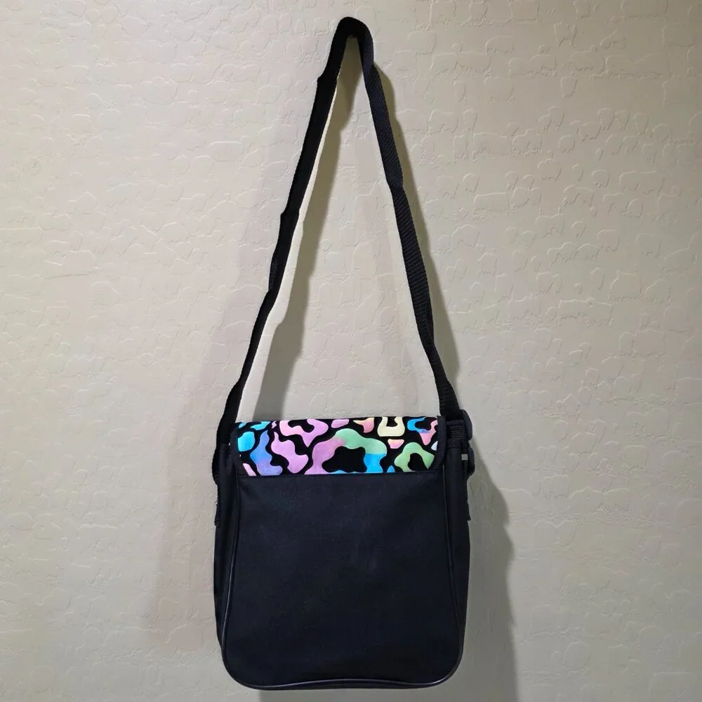 Peachtree Playthings Black Velvet Canvas Neon LION CAT Messenger Crossbody Bag